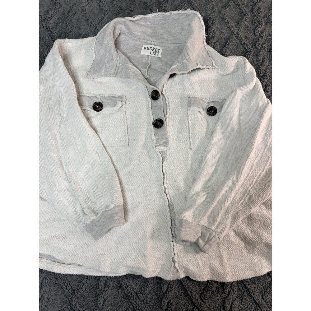 Womens Bucket List Sweater Buttons Up Size Large Gray 100% Cotton